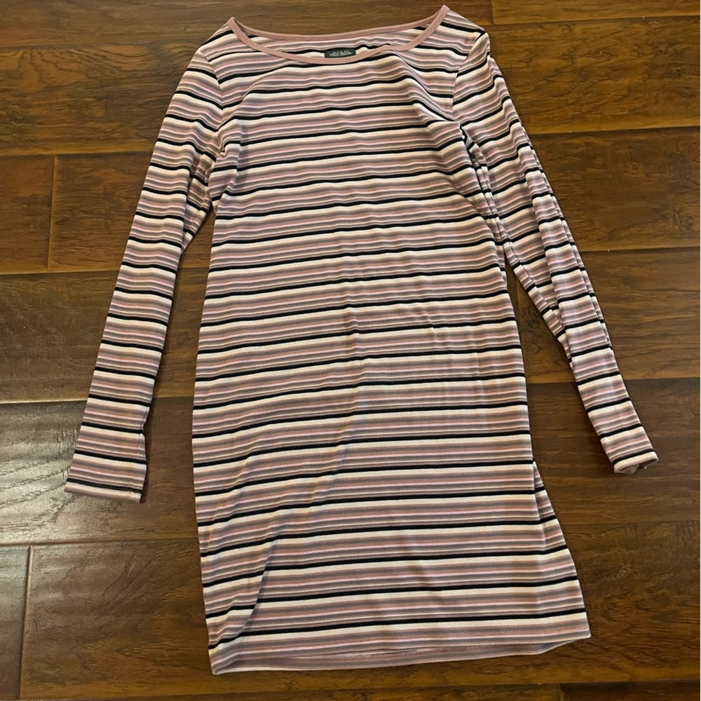 Maternity Pink and Black Striped Long Sleeve Dress
